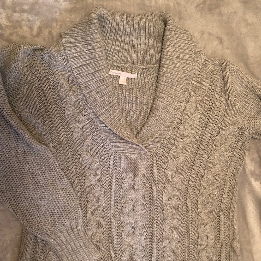 Old Navy Gray Cable Knit shawl collar pullover Sweater XL